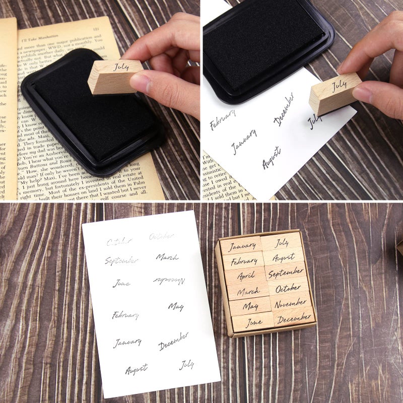 Dizdkizd 12-Piece Cute Month Rubber Stamps, Vintage Wooden Stamps in Small Size for Crafting, Scrapbooking, Journaling Supplies - Image 4